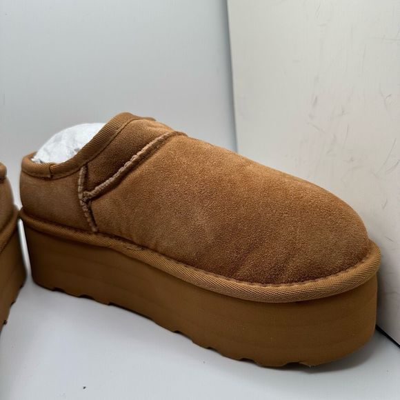 CUSHIONAIRE Women's Genuine Suede Cozy Mule Platform +Memory Foam 7.5 CHESTNUT - Picture 6 of 7